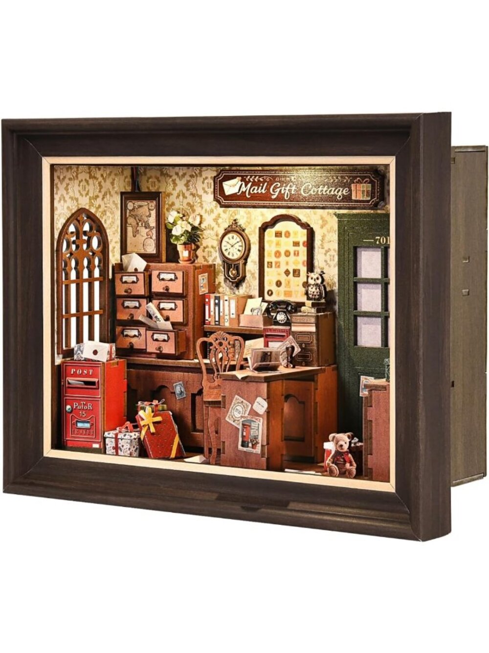 3D Wooden Book Nook Kit with LED Touch Control - DIY Miniature House Decor, Wall